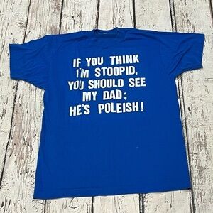 Vintage 1980s Funny Polish Blue Screen Stars 80s Crewneck Tee Top Shirt